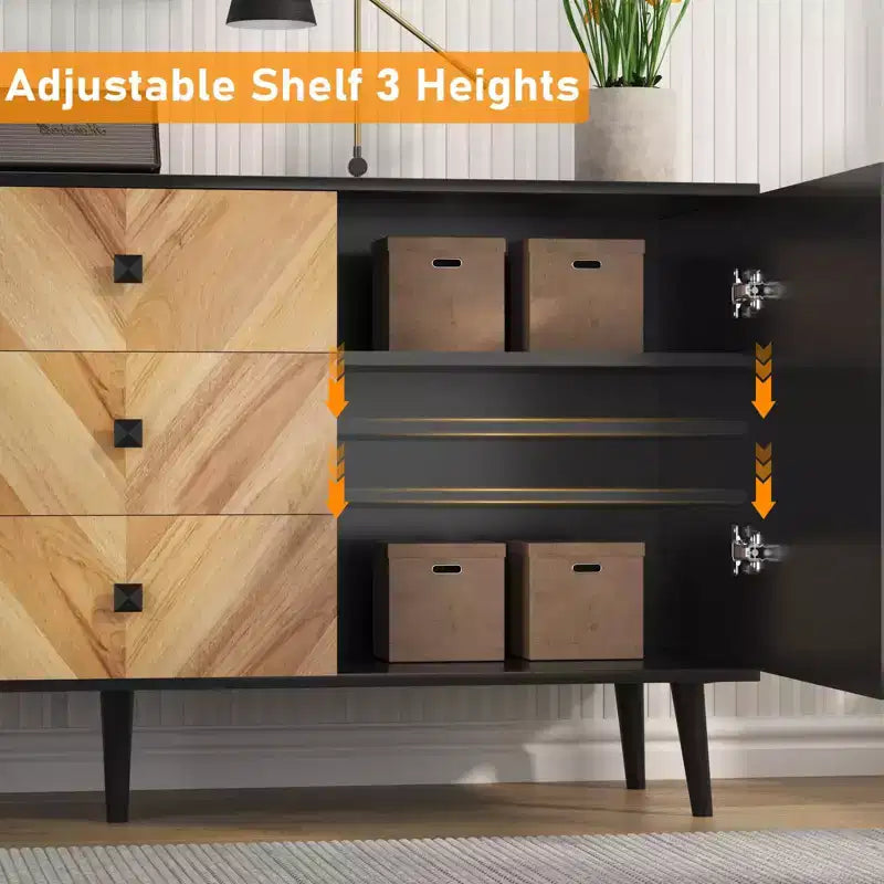 CuisinSmart Mobiletto freestanding, Credenza con cassetti e ante, Credenza in legno con spazio contenitivo per sala da pranzo