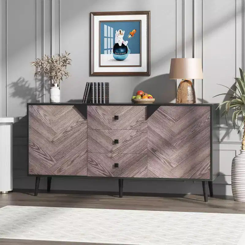 CuisinSmart Mobiletto freestanding, Credenza con cassetti e ante, Credenza in legno con spazio contenitivo per sala da pranzo