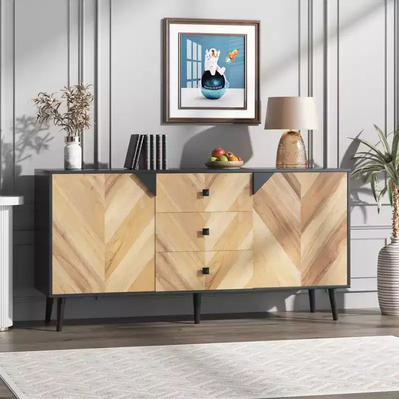 CuisinSmart Mobiletto freestanding, Credenza con cassetti e ante, Credenza in legno con spazio contenitivo per sala da pranzo