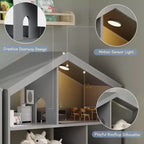 Libreria in legno per bambini con luce a sensore di movimento, organizer porta-giocattoli per bambini, libreria in stile casa delle bambole per sala giochi, camera da letto e cameretta