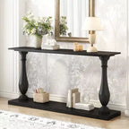 Okak 63IN Tavolo da Ingresso Vintage con Impiallacciatura in Pino, Consolle con Eleganti Gambe Affusolate e Ripiano Aperto, Tavolo da Corridoio per Soggiorno, Nero