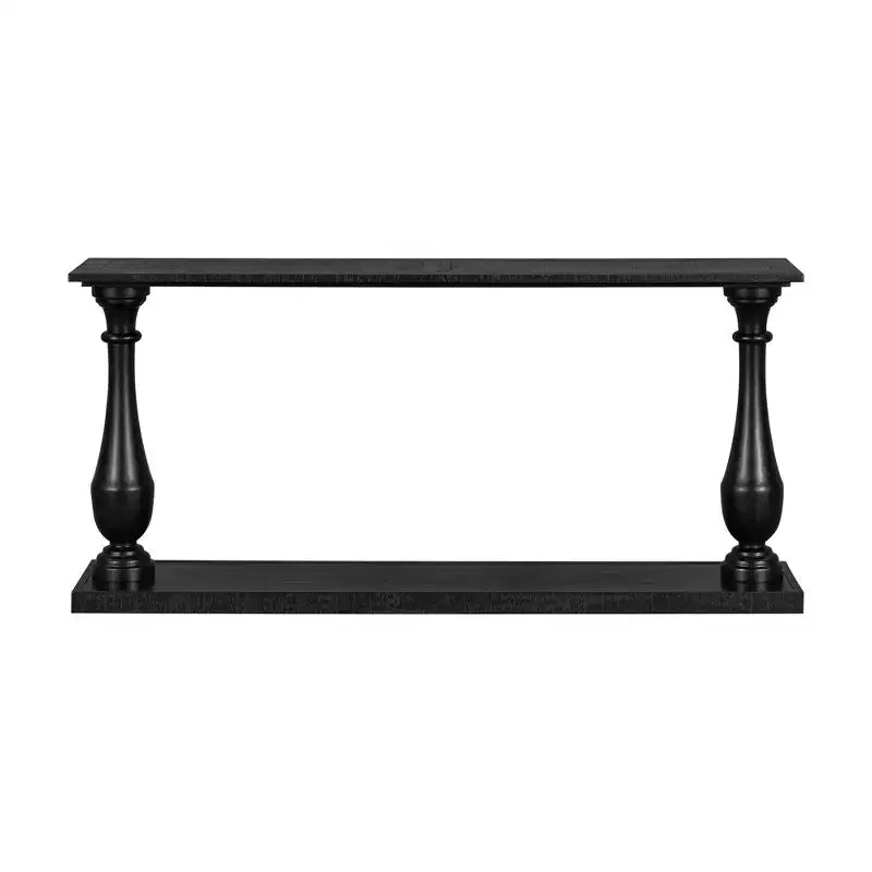 Okak 63IN Tavolo da Ingresso Vintage con Impiallacciatura in Pino, Consolle con Eleganti Gambe Affusolate e Ripiano Aperto, Tavolo da Corridoio per Soggiorno, Nero