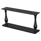 Okak 63IN Tavolo da Ingresso Vintage con Impiallacciatura in Pino, Consolle con Eleganti Gambe Affusolate e Ripiano Aperto, Tavolo da Corridoio per Soggiorno, Nero