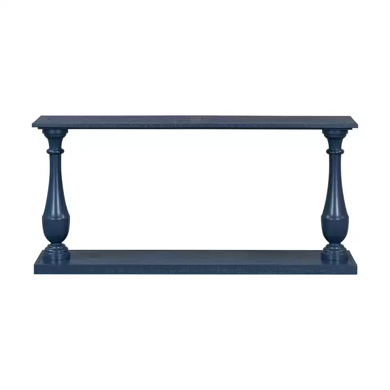 Okak 63IN Tavolo da Ingresso Vintage con Impiallacciatura in Pino, Consolle con Eleganti Gambe Affusolate e Ripiano Aperto, Tavolo da Corridoio per Soggiorno, Blu