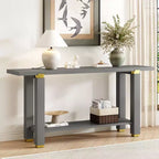 Okak 63IN Tavolino consolle moderno stretto, Tavolo d'ingresso con accenti in metallo e ripiano aperto, Tavolino d'appoggio per soggiorno, corridoio, Grigio
