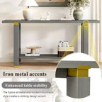 Okak 63IN Tavolino consolle moderno stretto, Tavolo d'ingresso con accenti in metallo e ripiano aperto, Tavolino d'appoggio per soggiorno, corridoio, Grigio