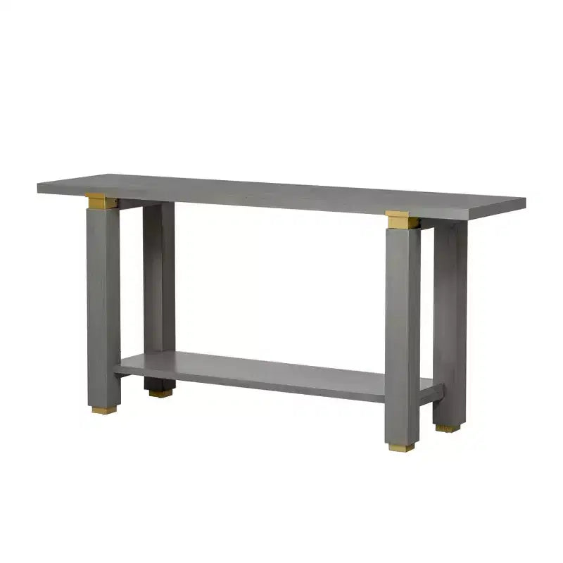Okak 63IN Tavolino consolle moderno stretto, Tavolo d'ingresso con accenti in metallo e ripiano aperto, Tavolino d'appoggio per soggiorno, corridoio, Grigio