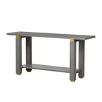Okak 63IN Tavolino consolle moderno stretto, Tavolo d'ingresso con accenti in metallo e ripiano aperto, Tavolino d'appoggio per soggiorno, corridoio, Grigio
