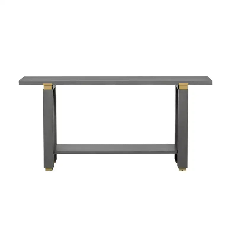 Okak 63IN Tavolino consolle moderno stretto, Tavolo d'ingresso con accenti in metallo e ripiano aperto, Tavolino d'appoggio per soggiorno, corridoio, Grigio