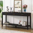 Okak 60IN Tavolino Consolle Moderno Stretto con Ripiano Portaoggetti, Tavolo da Ingresso con 3 Cassetti e Maniglia in Metallo, Tavolo d'Appoggio per Soggiorno, Ingresso, Nero