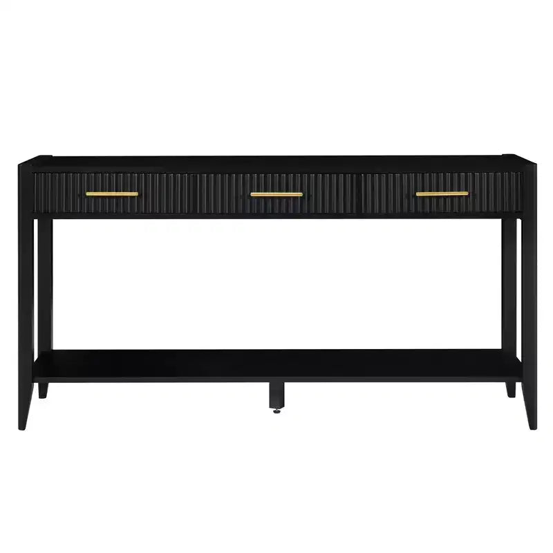 Okak 60IN Tavolino Consolle Moderno Stretto con Ripiano Portaoggetti, Tavolo da Ingresso con 3 Cassetti e Maniglia in Metallo, Tavolo d'Appoggio per Soggiorno, Ingresso, Nero