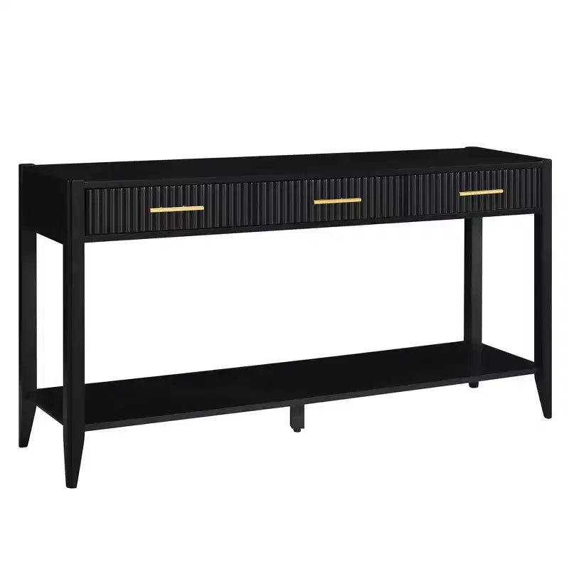 Okak 60IN Tavolino Consolle Moderno Stretto con Ripiano Portaoggetti, Tavolo da Ingresso con 3 Cassetti e Maniglia in Metallo, Tavolo d'Appoggio per Soggiorno, Ingresso, Nero