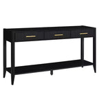 Okak 60IN Tavolino Consolle Moderno Stretto con Ripiano Portaoggetti, Tavolo da Ingresso con 3 Cassetti e Maniglia in Metallo, Tavolo d'Appoggio per Soggiorno, Ingresso, Nero