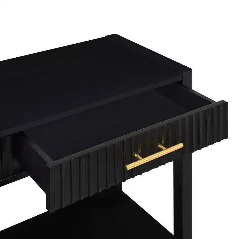 Okak 60IN Tavolino Consolle Moderno Stretto con Ripiano Portaoggetti, Tavolo da Ingresso con 3 Cassetti e Maniglia in Metallo, Tavolo d'Appoggio per Soggiorno, Ingresso, Nero