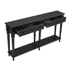 Okak Tavolo da Ingresso Retro 59.8IN con 4 Cassetti, Consolle Stretta con Ripiani Aperti, Tavolo da Corridoio per Soggiorno, Ingresso, Nero
