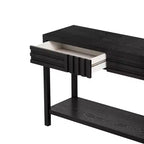 Okak 51.3IN Tavolo Consolle Moderno con Impiallacciatura in Frassino e Design a Strisce, Tavolo da Ingresso con 2 Cassetti, Tavolo da Corridoio per Soggiorno, Ingresso, Nero
