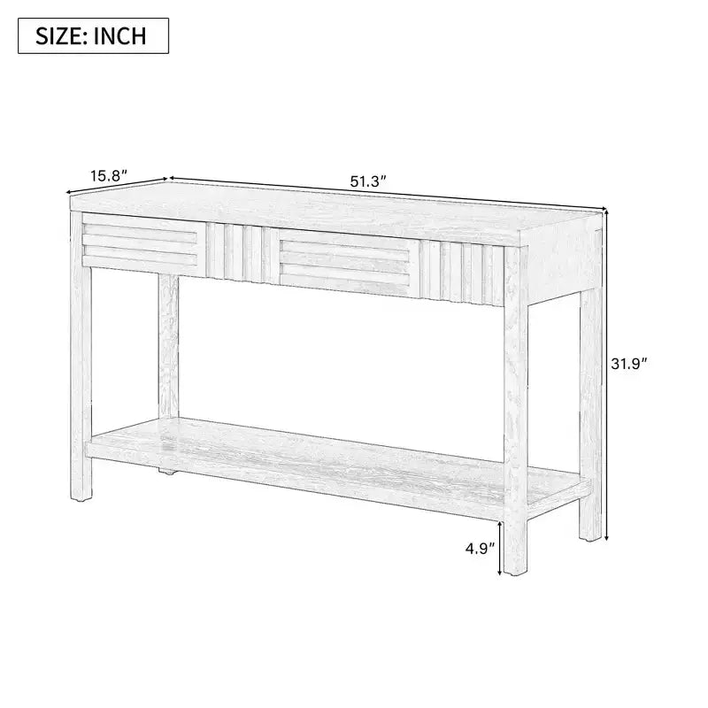Okak 51.3IN Tavolo Consolle Moderno con Impiallacciatura in Frassino e Design a Strisce, Tavolo da Ingresso con 2 Cassetti, Tavolo da Corridoio per Soggiorno, Ingresso, Nero