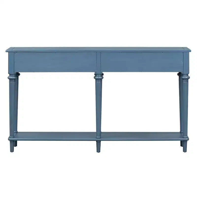 Tavolo da ingresso retrò Okak 59.8IN con 4 cassetti, tavolo consolle stretto con ripiani aperti, tavolo da corridoio per soggiorno, atrio, blu marino