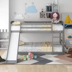 Okak 79.3IN Twin-Over-Twin Bunk Bed with Ladder, Kids Bunk Beds with Slide and Safety Guardrail, Bed Frames for Kids Room, Play Room, Gray