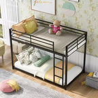 Letto a castello in metallo Okak 77.1IN a due piazze, letto singolo con scaletta e ringhiera di sicurezza, letti a castello per bambini per camera da letto, dormitorio, nero