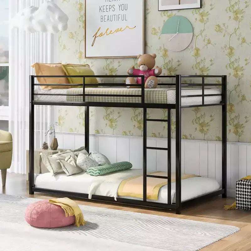 Letto a castello in metallo Okak 77.1IN a due piazze, letto singolo con scaletta e ringhiera di sicurezza, letti a castello per bambini per camera da letto, dormitorio, nero