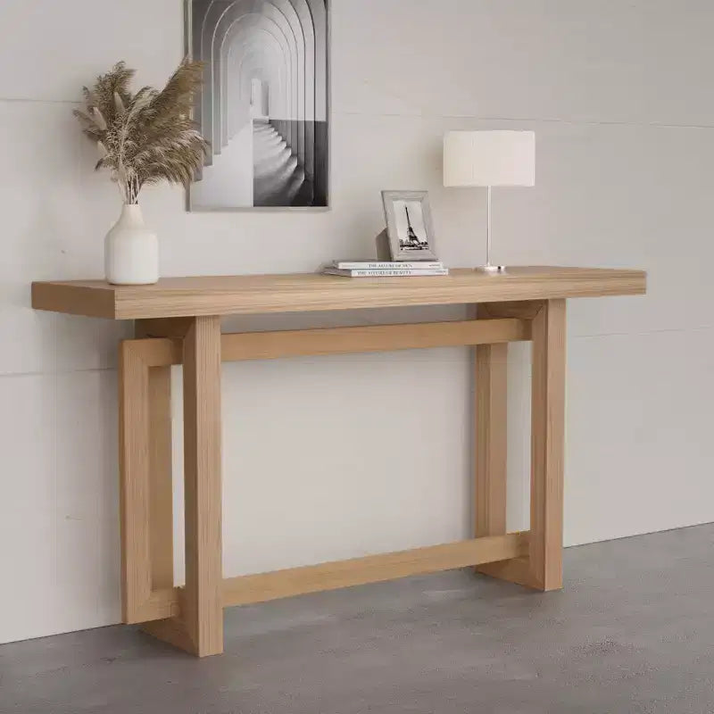 Okak 59.05IN Tavolo consolle stretto minimalista con design unico delle gambe, Tavolo da ingresso con piano spesso, Tavolo d'accento per Soggiorno, Corridoio, Quercia