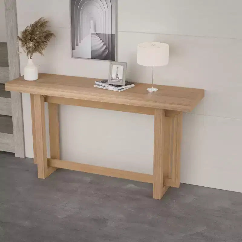 Okak 59.05IN Tavolo consolle stretto minimalista con design unico delle gambe, Tavolo da ingresso con piano spesso, Tavolo d'accento per Soggiorno, Corridoio, Quercia