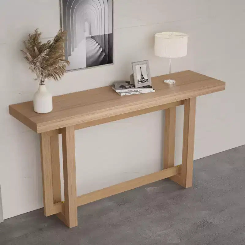 Okak 59.05IN Tavolo consolle stretto minimalista con design unico delle gambe, Tavolo da ingresso con piano spesso, Tavolo d'accento per Soggiorno, Corridoio, Quercia
