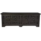HomeRoots 52 Ottomana Contenitore con Intagli Floreali in Legno Massello Nero Effetto Invecchiato
