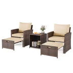 5-Piece High Back Patio Conversation Set with 2 Ottomans and Table, All-Weather PE Rattan Lounge Chairs with Soft Cushions, Perfect for Balcony, Porch