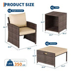 Set conversazione da esterni a 5 pezzi con schienale alto, 2 pouf e tavolo, sedie lounge in rattan PE resistente alle intemperie con morbidi cuscini, perfette per balcone, portico