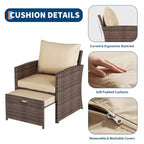 Set conversazione da esterni a 5 pezzi con schienale alto, 2 pouf e tavolo, sedie lounge in rattan PE resistente alle intemperie con morbidi cuscini, perfette per balcone, portico