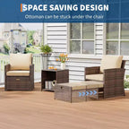 Set conversazione da esterni a 5 pezzi con schienale alto, 2 pouf e tavolo, sedie lounge in rattan PE resistente alle intemperie con morbidi cuscini, perfette per balcone, portico