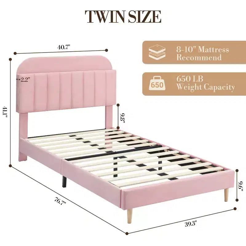 Struttura letto a piattaforma in velluto imbottita a una piazza con testiera portaoggetti, doghe in legno durevoli, design silenzioso, facile montaggio, nessuna necessità di rete a molle