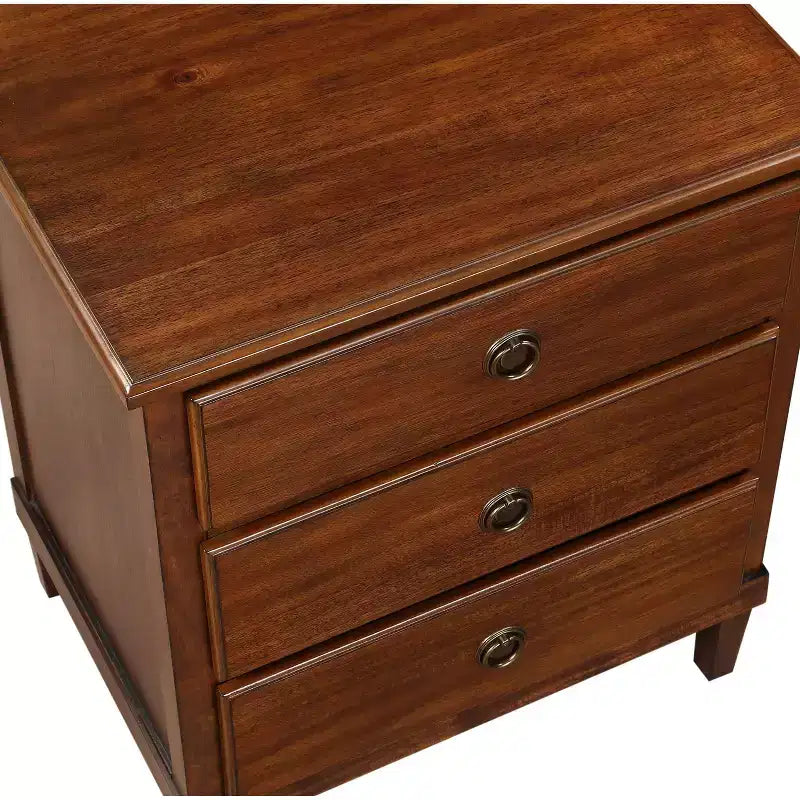 GDFStudio Giulia Rustico Comodino a 3 Cassetti in Legno di Acacia da 24 pollici