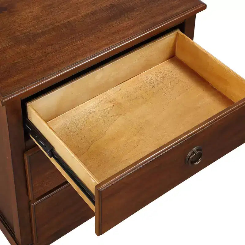 GDFStudio Giulia Rustico Comodino a 3 Cassetti in Legno di Acacia da 24 pollici