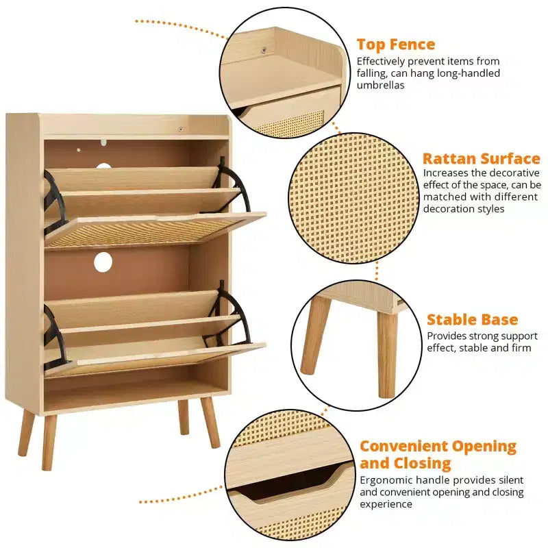 Scarpiera in Rattan a 2 Strati - Contiene 12-18 Paia per Ingresso/Armadio (Design Antiribaltamento)