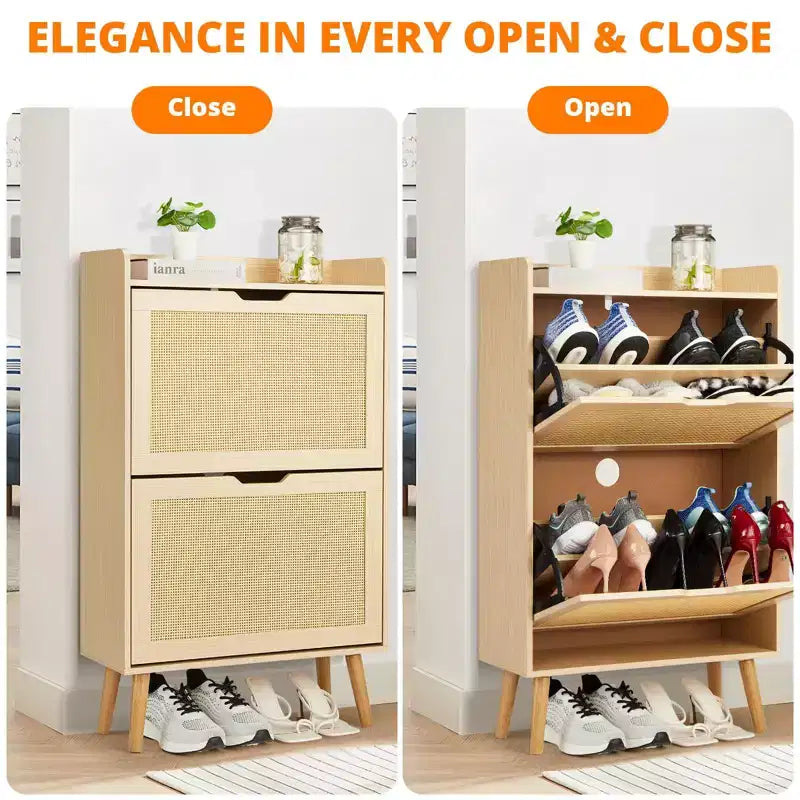 Scarpiera in Rattan a 2 Strati - Contiene 12-18 Paia per Ingresso/Armadio (Design Antiribaltamento)