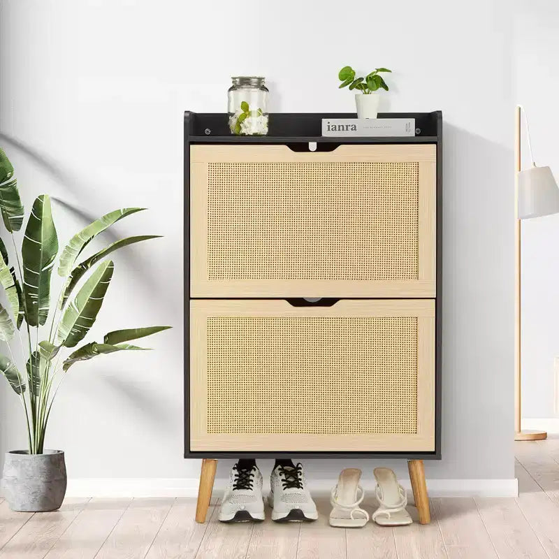 Scarpiera in Rattan a 2 Strati - Contiene 12-18 Paia per Ingresso/Armadio (Design Antiribaltamento)