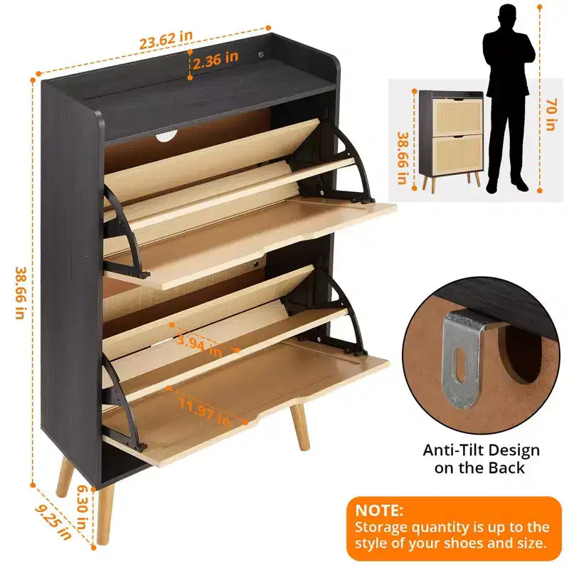 Scarpiera in Rattan a 2 Strati - Contiene 12-18 Paia per Ingresso/Armadio (Design Antiribaltamento)