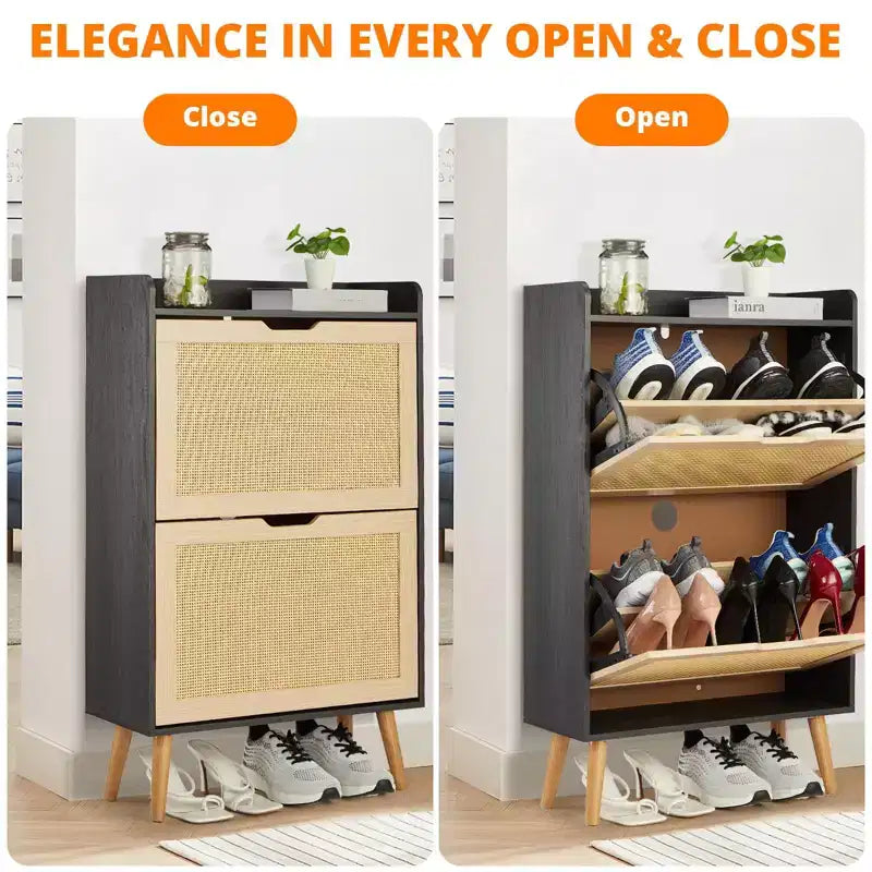 Scarpiera in Rattan a 2 Strati - Contiene 12-18 Paia per Ingresso/Armadio (Design Antiribaltamento)