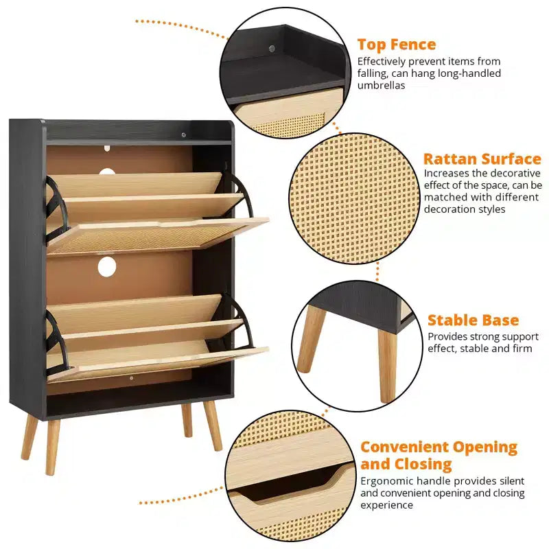 Scarpiera in Rattan a 2 Strati - Contiene 12-18 Paia per Ingresso/Armadio (Design Antiribaltamento)