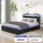 Zevemomo Letto Matrimoniale con 4 Cassetti Contenitore, Struttura Letto Matrimoniale con Testiera, LED, Robusto Supporto a Doghe in Metallo, Senza Rumore, Nero
