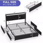 Zevemomo Letto Matrimoniale con 4 Cassetti Contenitore, Struttura Letto Matrimoniale con Testiera, LED, Robusto Supporto a Doghe in Metallo, Senza Rumore, Nero