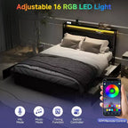 Zevemomo Letto Matrimoniale con 4 Cassetti Contenitore, Struttura Letto Matrimoniale con Testiera, LED, Robusto Supporto a Doghe in Metallo, Senza Rumore, Nero