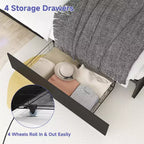Zevemomo Letto Matrimoniale con 4 Cassetti Contenitore, Struttura Letto Matrimoniale con Testiera, LED, Robusto Supporto a Doghe in Metallo, Senza Rumore, Nero