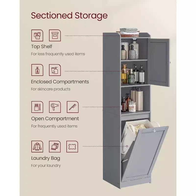 Dcolora Mobile Bagno Alto con Cesto Portabiancheria, Cesto Portabiancheria Estraibile con Manici, Vano con Anta