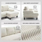 Divano Sezionale a U in Velluto a Coste Homy Casa con Doppia Chaise Longue, Divano a 4 Posti per Soggiorno, Beige