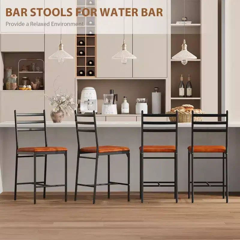 Set di 2 Sgabelli da Bar Altezza Bancone, Sedie da Bar Rivestite in Ecopelle con Cuscino Spesso, Schienale e Poggiapiedi per Isola Cucina