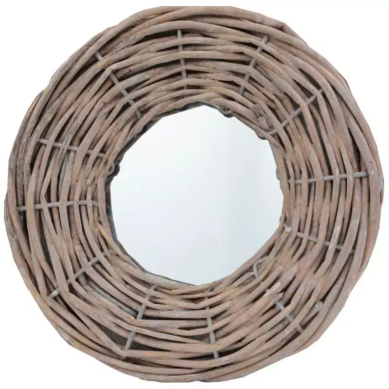 Specchio in Rattan Naturale, Diametro 15 cm, Fissaggio a Parete